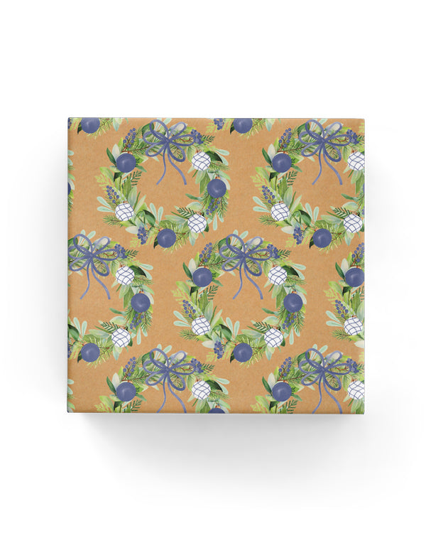 Wrapping Paper - Watercolour Wreaths in Kraft Wrap Navy