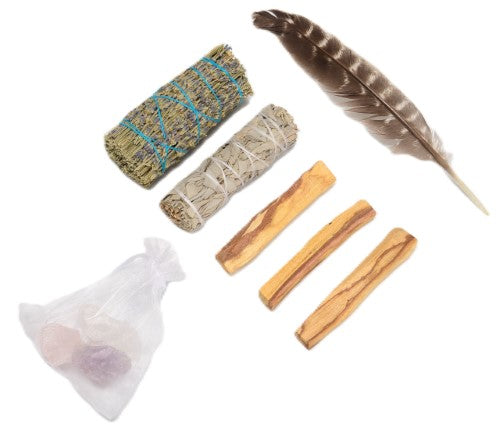 Luxury Smudging Kit - White Sage, Lavender Bundle, Palo Santo and Crystal