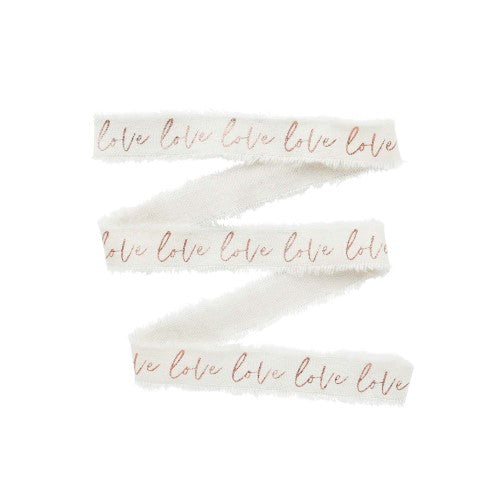 DIY Wedding Rose Gold 'Love' Frayed White Cotton Ribbon - 25mm x 5m