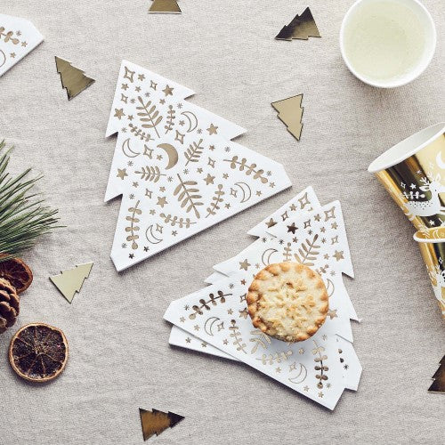 Festive Folklore Christmas Tree Shaped Napkins - Pack of 16