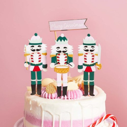 Holly Jolly Christmas Nutcracker Paper Cake Topper Set - Pack of 6