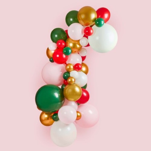 Holly Jolly Christmas Pink, Red, Green & Gold Balloon Arch Kit