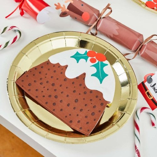 Merry Christmas Pudding Shaped Napkins - Pack of 16