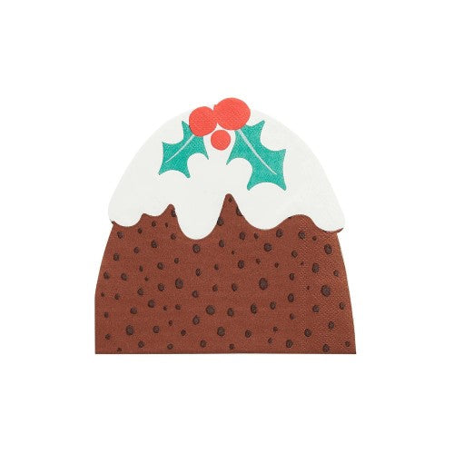 Merry Christmas Pudding Shaped Napkins - Pack of 16