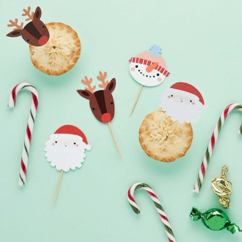 Merry Christmas Festive Friends Food Picks - Pack of 12