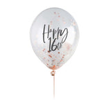 Metallic Mix Up Rose Gold 'Happy 16th' Confetti 30cm Latex Balloons - Pack of 5
