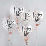 Metallic Mix Up Rose Gold 'Happy 18th' Confetti 30cm Latex Balloons - Pack of 5