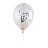 Metallic Mix Up Rose Gold 'Happy 18th' Confetti 30cm Latex Balloons - Pack of 5