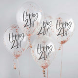 Metallic Mix Up Rose Gold 'Happy 21st' Confetti 30cm Latex Balloons - Pack of 5