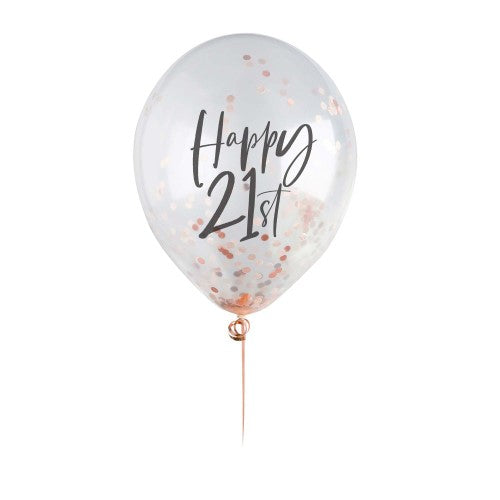 Metallic Mix Up Rose Gold 'Happy 21st' Confetti 30cm Latex Balloons - Pack of 5