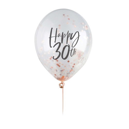 Metallic Mix Up Rose Gold 'Happy 30th' Confetti 30cm Latex Balloons - Pack of 5