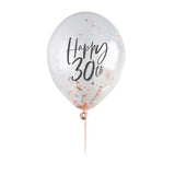Metallic Mix Up Rose Gold 'Happy 30th' Confetti 30cm Latex Balloons - Pack of 5