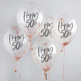 Metallic Mix Up Rose Gold 'Happy 50th' Confetti 30cm Latex Balloons - Pack of 5