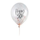 Metallic Mix Up Rose Gold 'Happy 50th' Confetti 30cm Latex Balloons - Pack of 5