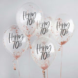Metallic Mix Up Rose Gold 'Happy 70th' Confetti 30cm Latex Balloons - Pack of 5