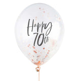 Metallic Mix Up Rose Gold 'Happy 70th' Confetti 30cm Latex Balloons - Pack of 5