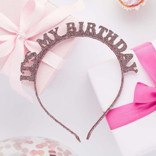 Metallic Mix Up Rose Gold 'It's My Birthday' Glitter Headband