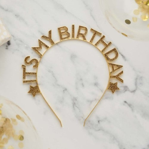 Metallic Mix Up Gold 'Happy Birthday' Glitter Metal Headband