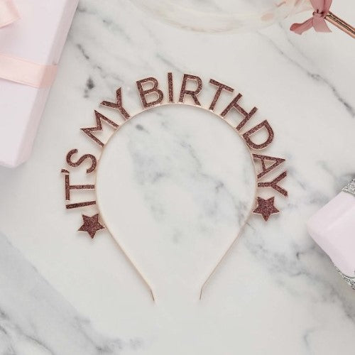 Metallic Mix Up Rose Gold 'Happy Birthday' Glitter Metal Headband