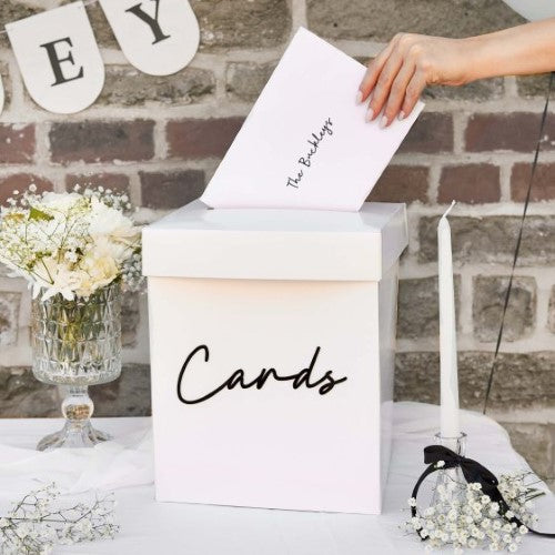 Monochrome Wedding Card Box with Black 'Cards' Acrylic 3D Letters
