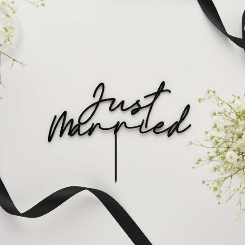 Monochrome Wedding Black 'Just Married' Acrylic Cake Topper
