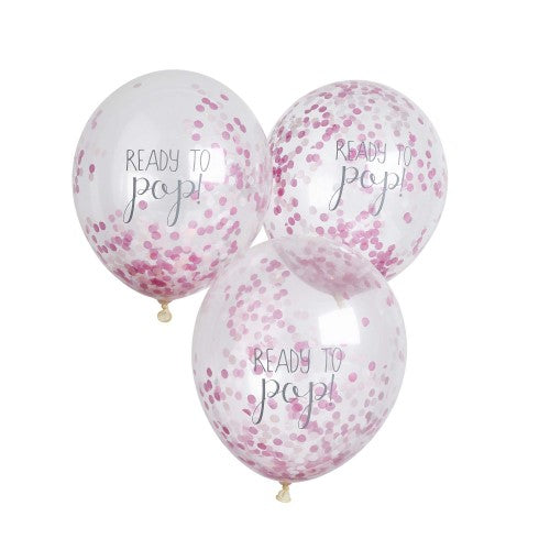 Baby Shower Pink 'Ready To Pop' Confetti Filled 30cm Latex Balloons - Pack of 5