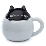Ceramic Lidded Animal Mug - Feline Fine Black Cat Peeping Lid