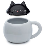 Ceramic Lidded Animal Mug - Feline Fine Black Cat Peeping Lid