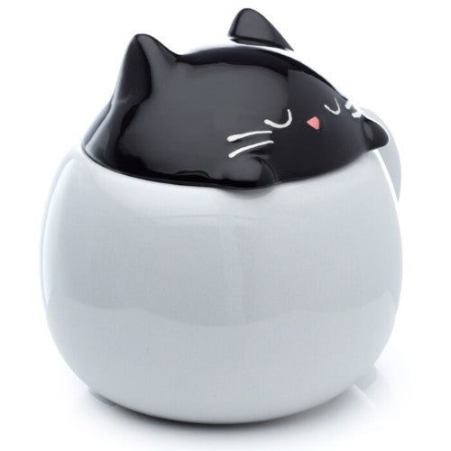 Ceramic Lidded Animal Mug - Feline Fine Black Cat Peeping Lid