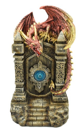 Ornament - Red Dragon On Castle Door with LED Light (21cm)