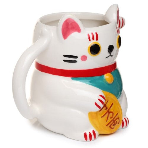 Ceramic Shaped Mug - White Maneki Neko Lucky Cat