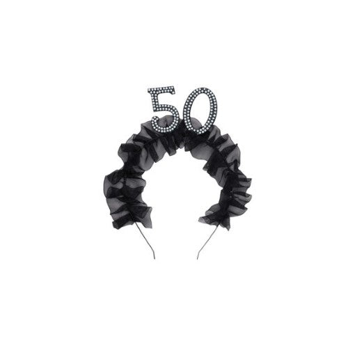 Headband with Ruffles & Pearls - 50th