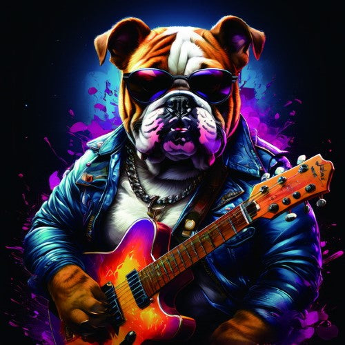 Framed PVC Pop Art - Bulldog with Guitar (30 x 30cm)