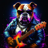 Framed PVC Pop Art - Bulldog with Guitar (30 x 30cm)