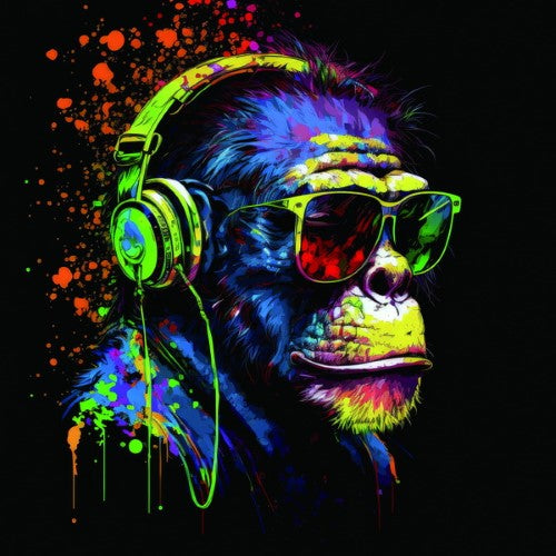 Framed PVC Pop Art - Chimpanzee with Headphones 2 (30 x 30cm)