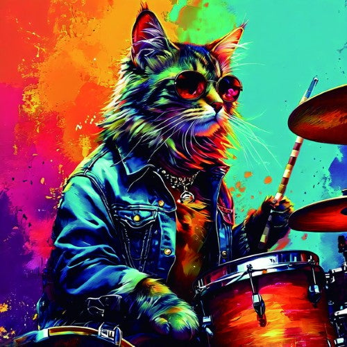 Framed PVC Pop - Art Cat Drummer (30 x 30cm)
