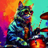 Framed PVC Pop - Art Cat Drummer (30 x 30cm)