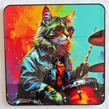 Framed PVC Pop - Art Cat Drummer (30 x 30cm)
