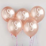 Metallic Mix Up Rose Gold '18' Latex 30cm Balloons - Pack of 5