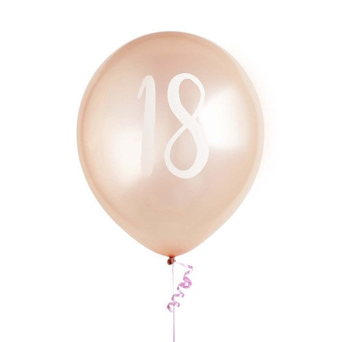 Metallic Mix Up Rose Gold '18' Latex 30cm Balloons - Pack of 5