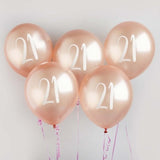 Metallic Mix Up Rose Gold '21' Latex 30cm Balloons - Pack of 5