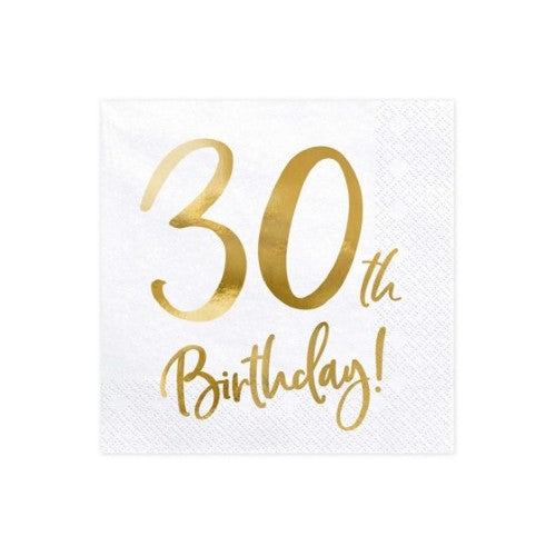 Gold Milestone 30th Lunch Napkins - Pack of 20
