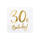 Gold Milestone 30th Lunch Napkins - Pack of 20