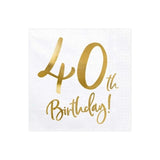 Gold Milestone 40th Lunch Napkins - Pack of 20