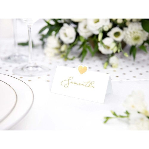 Classic Wedding Place Cards Gold Heart - Pack of 10
