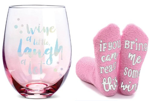 SOCKS & Stemless SET - WINE A LITTLE OSFM