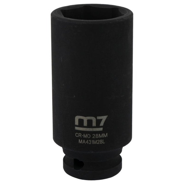 M7 Deep Impact Socket 1/2in Drive 28mm, robust chrome molybdenum steel, designed for high torque automotive repairs.