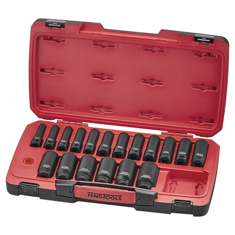 Teng 22pc 1/2in Dr. MM Deep Impact Socket Set featuring durable chrome molybdenum steel, 6-point deep sockets, and ergonomic design.