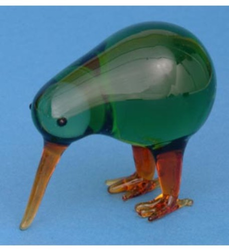 Handcrafted glass green Kiwi ornament, 60mm tall, showcasing New Zealand's national bird, perfect for decor or gifts.