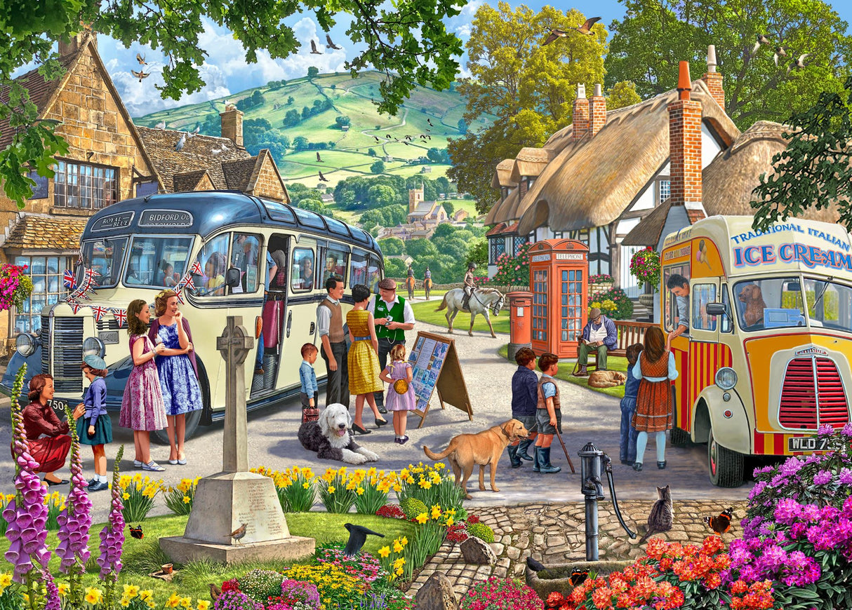 Cobblestone Corner S2 Country Bus Excursion Holdson 1000pc Jigsaw Puzzle
